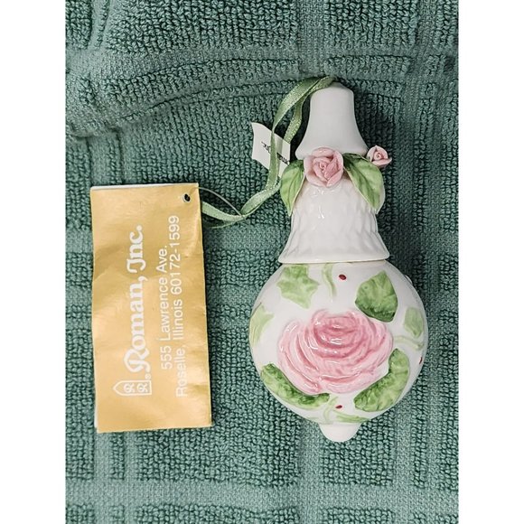Set Of 4‎ Vintage Roman, Inc Ornaments Summer Blooms Pink Rose With Tags - Picture 4 of 16